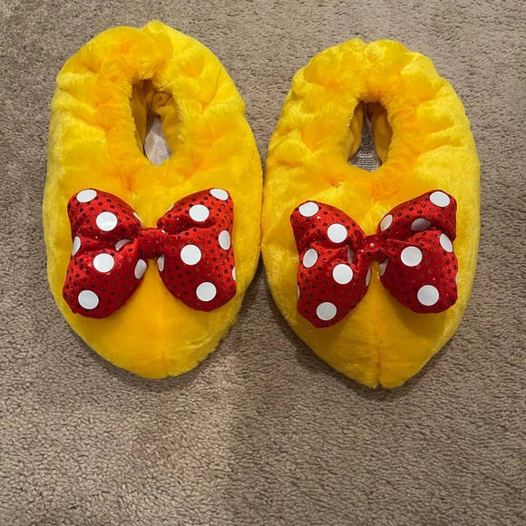 Disney Yellow Slippers with Red Polka Dot Bow - Picture 1 of 3